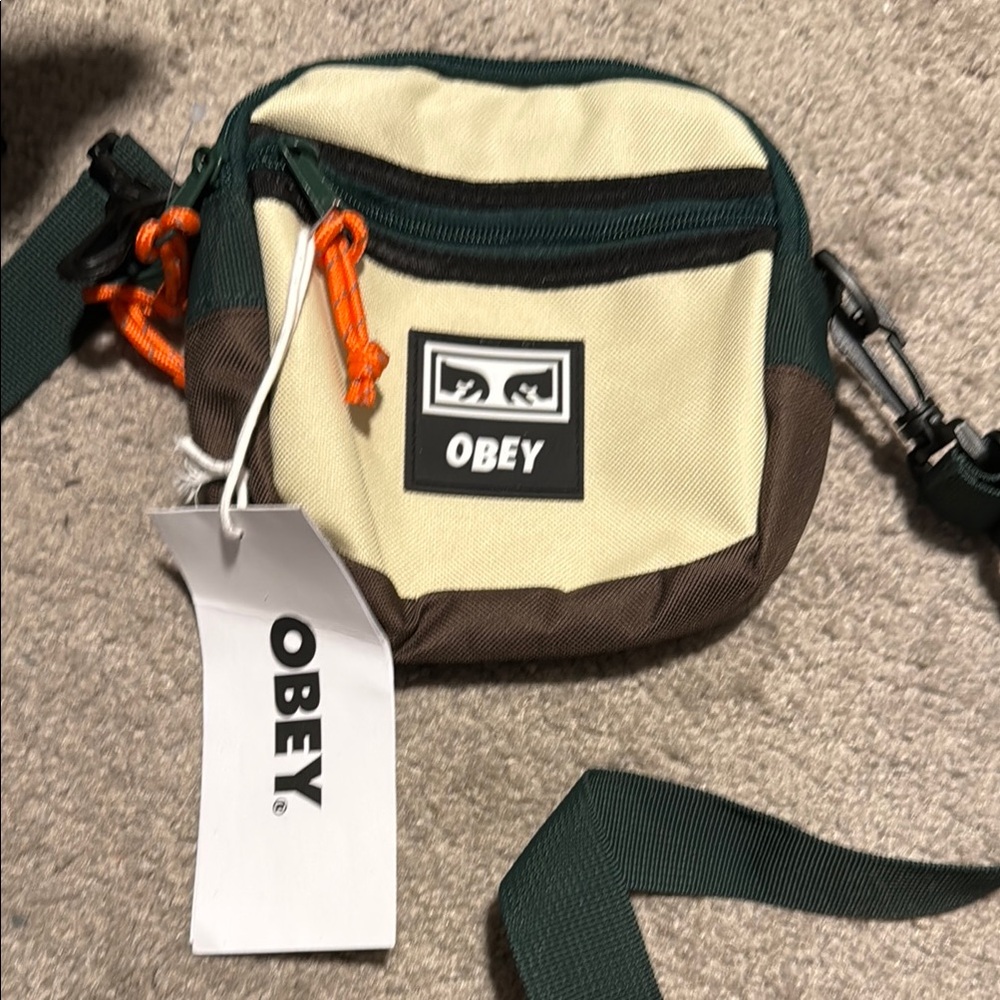 Obey Cream and Green Belt Bag